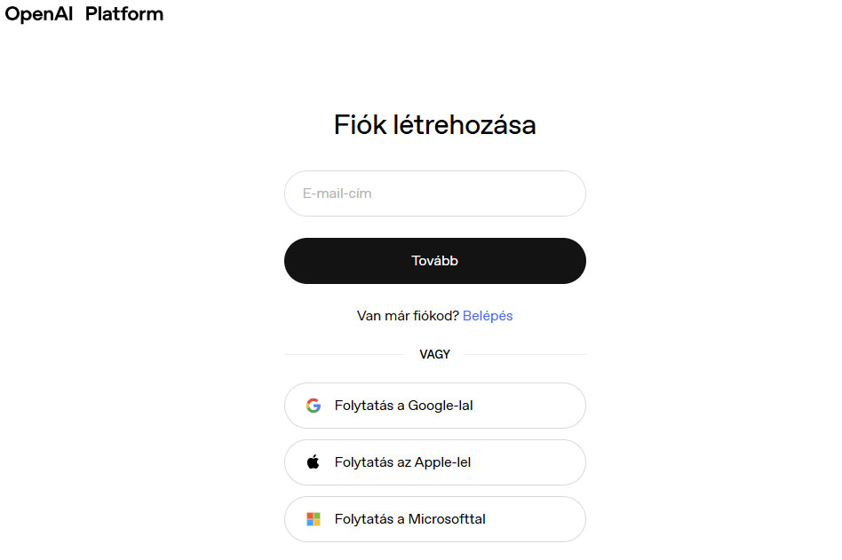 OpenAI e-mail regisztr&aacute;ci&oacute;