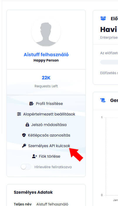 API kulcs mező