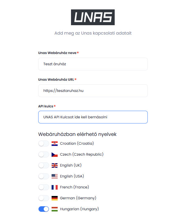 UNAS domain hozz&aacute;ad&aacute;sa