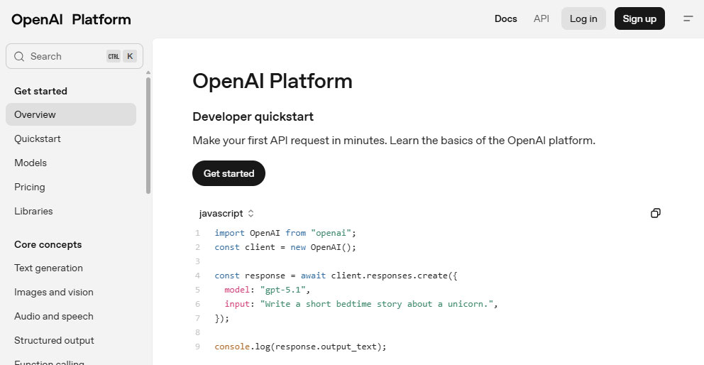 OpenAI platform főoldal